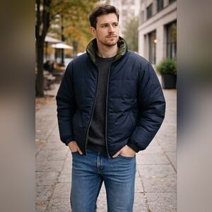 FIRST DOWN Reversible Puffer Jacket Men’s XL Navy / Green Down-Filled